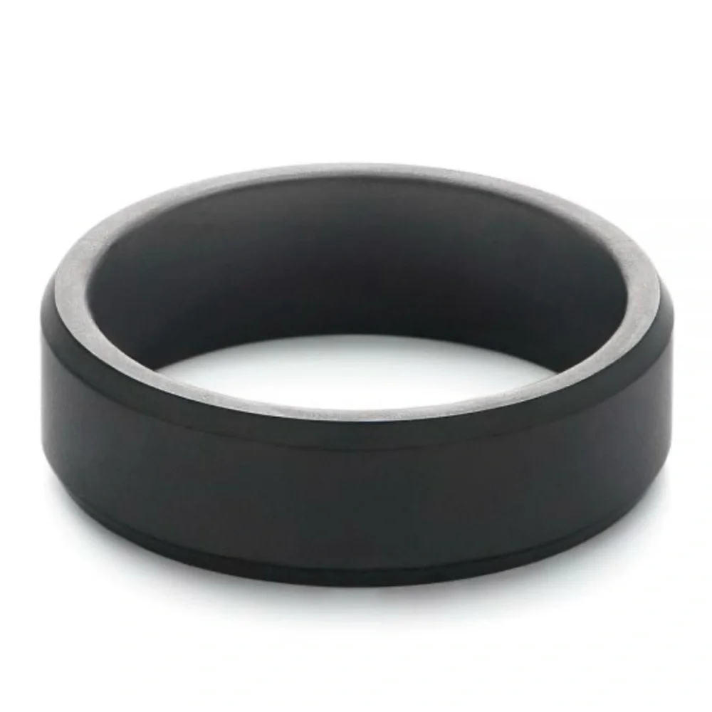 Tungsten Raw Black Beveled Edge Wedding Band
